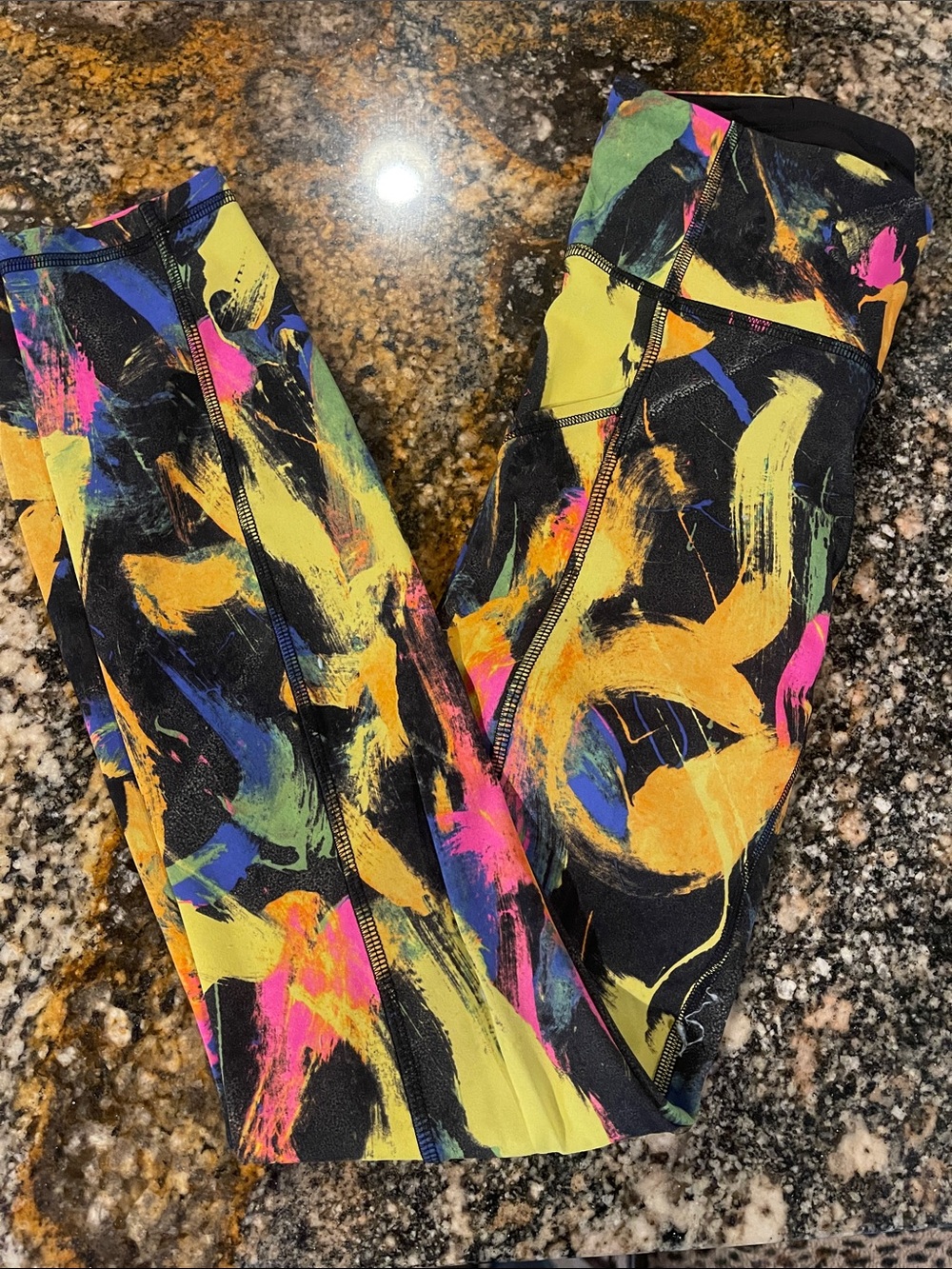 lululemon athletica Black Leggings with Neon Brushstroke Print